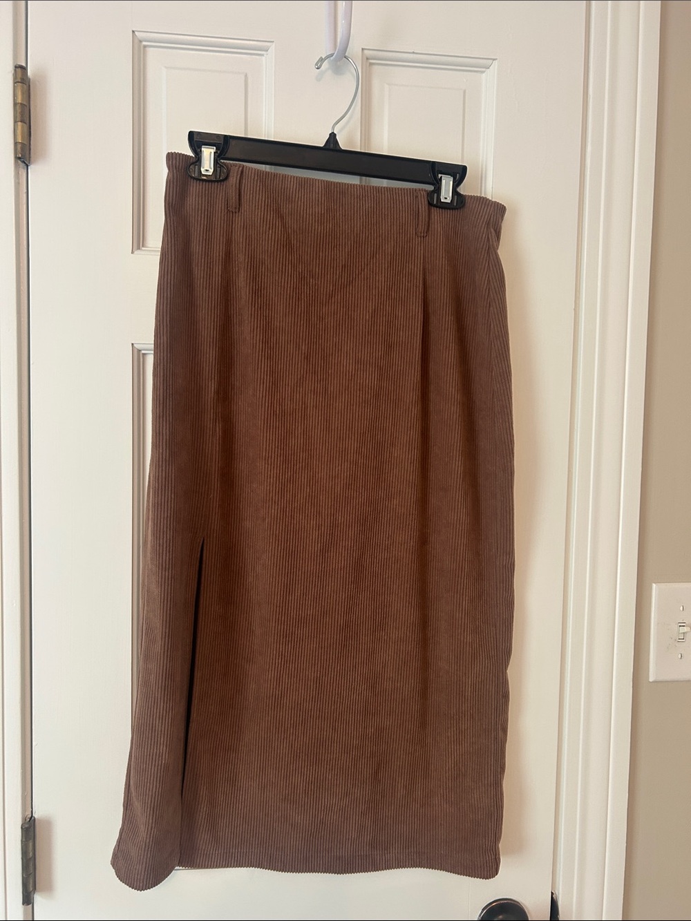 Halara Brown Corduroy Midi Skirt with Side Slit